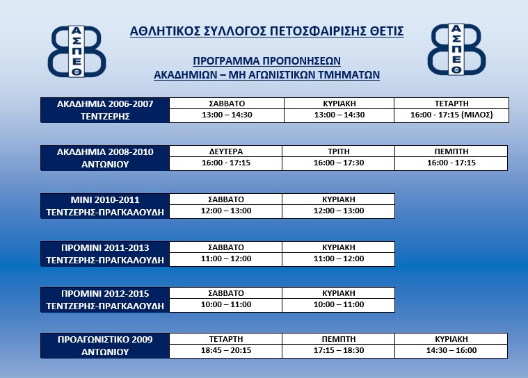 Έναρξη προπονήσεων Ακαδημιών – Μη Αγωνιστικών Τμημάτων 2021-2022 (Πρόγραμμα)
