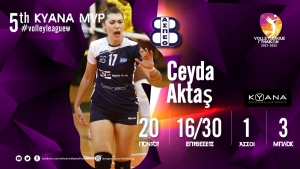 Η Τσέιντα Άκτας KYANA MVP της 5ης αγωνιστικής της Volley League Γυναικών